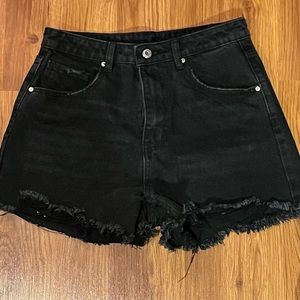 Black denim shorts